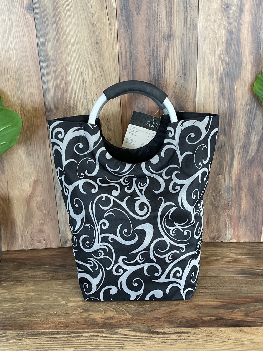 Serra Tall Swirl Tote in Black and Silver 170J - Picture 4 of 5